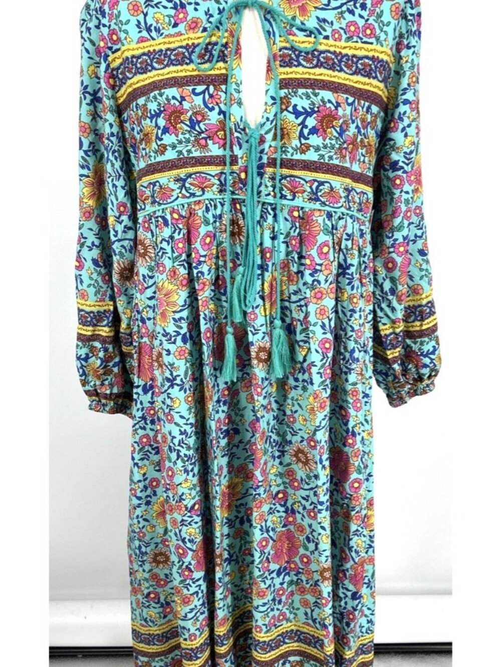 R. Vivimos Women's Dress Sz 8/10 Long Sleeve Floral Print Boho Midi Dress Flowy